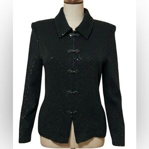 St John Evening by Marie Gray Knit Cardigan Sweater~Size:2~zip/Rhinestone clasps